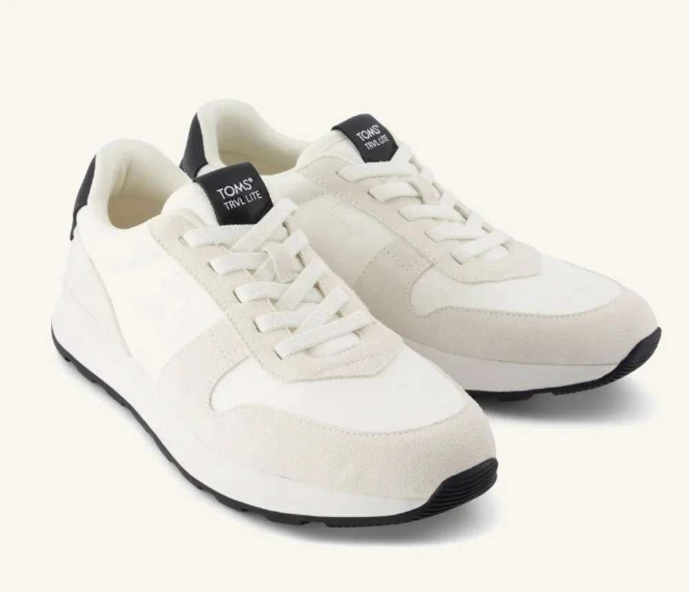 Toms Mens TRVL LITE Retro Runner Casual Sneaker Size 8.5 White Suede Twill NIB